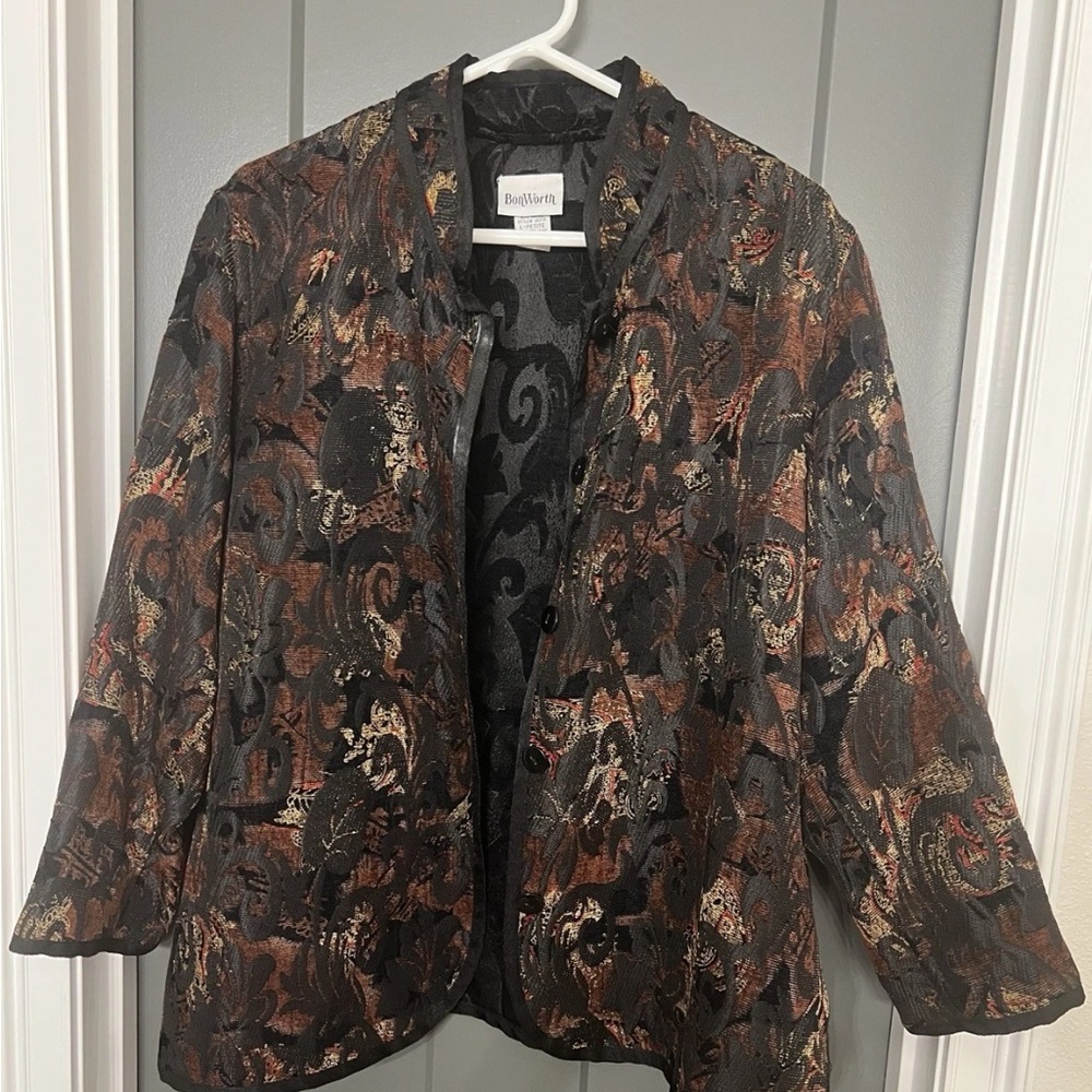 Bon Worth Black and Brown Patterned Blazer Reversible size petite L